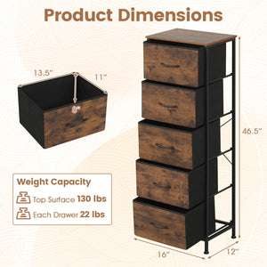 Dresser Nightstand with 5 Roomy Fabric Drawers for Bedroom-Rustic Brown