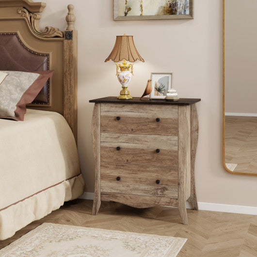 Dresser for Bedroom with 3 Folding Fabric Drawers and Anti-tipping Kit-Brown