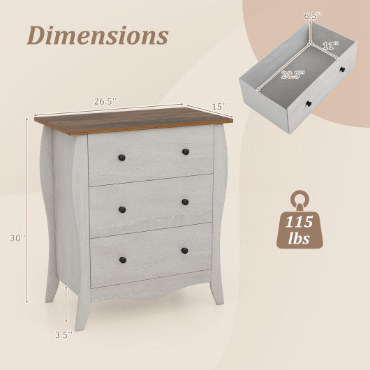 Dresser for Bedroom with 3 Folding Fabric Drawers and Anti-tipping Kit-Gray