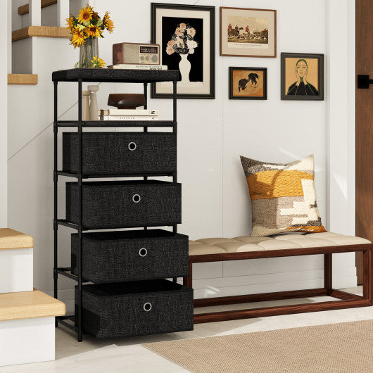 Dresser with 3/4 Drawers Fabric Storage Tower with Wood Top and Metal Frame-L