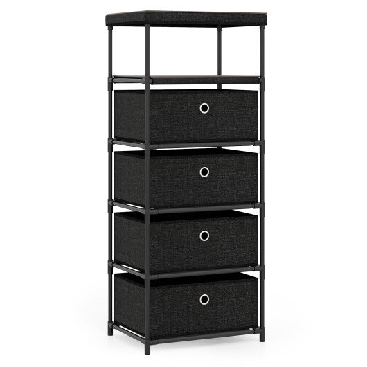 Dresser with 3/4 Drawers Fabric Storage Tower with Wood Top and Metal Frame-L