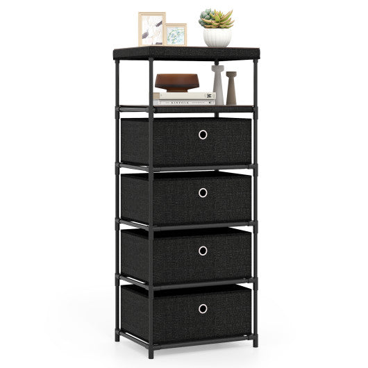 Dresser with 3/4 Drawers Fabric Storage Tower with Wood Top and Metal Frame-L