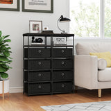 Dresser with 3/4 Drawers Fabric Storage Tower with Wood Top and Metal Frame-L
