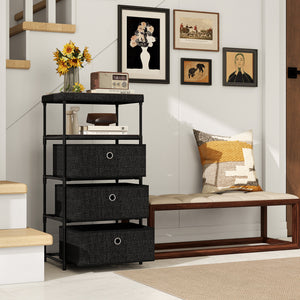 Dresser with 3/4 Drawers Fabric Storage Tower with Wood Top and Metal Frame-M