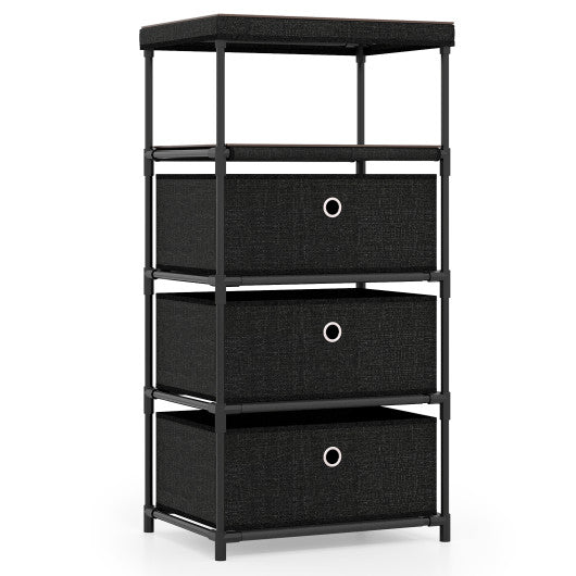 Dresser with 3/4 Drawers Fabric Storage Tower with Wood Top and Metal Frame-M