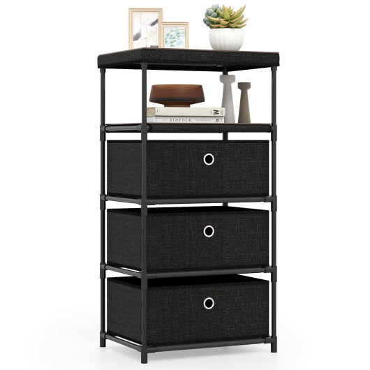 Dresser with 3/4 Drawers Fabric Storage Tower with Wood Top and Metal Frame-M