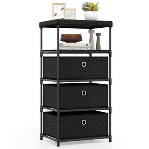 Dresser with 3/4 Drawers Fabric Storage Tower with Wood Top and Metal Frame-M