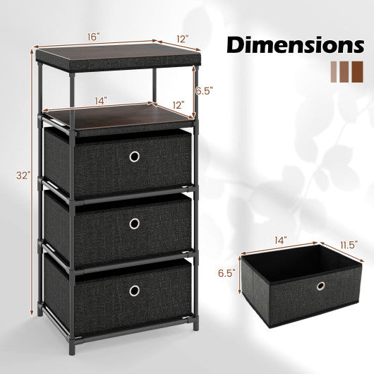 Dresser with 3/4 Drawers Fabric Storage Tower with Wood Top and Metal Frame-M