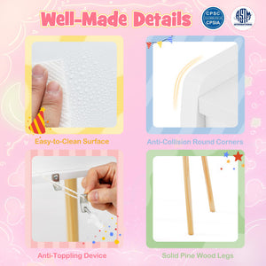 Kids Princess Makeup Dressing Desk and Chair Set with Mirror and Lights-White