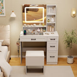 Dressing Desk with 3 Color Lighting and Hair Dryer Stand-White