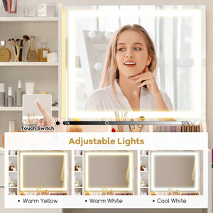 Vanity Dressing Table and Chair Set with Mirror and Lights-White