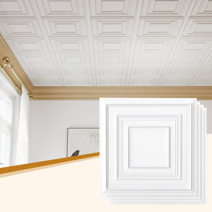 Drop Ceiling Tiles 24" x 24" PVC Ceiling Panels with 3D Decorative Patterns 12-Pack-White