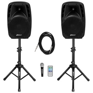 Dual 10 Inch 1600W Powered Mic Speaker Speakers with Bluetooth