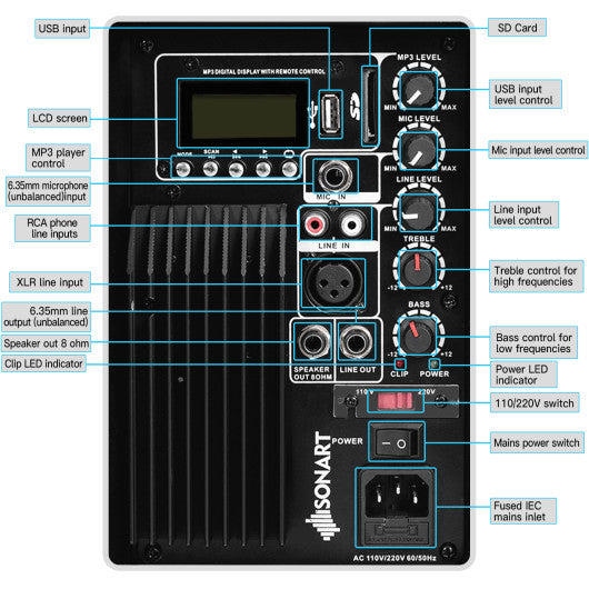 Dual 10 Inch 1600W Powered Mic Speaker Speakers with Bluetooth