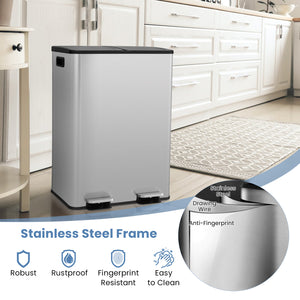 2 x 8 Gal Dual Compartment Trash Can-Silver
