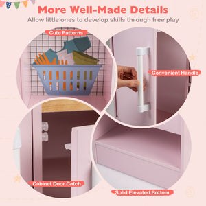 Dual-Sided Kids Play Kitchen with Water Dispenser and Range Hood for 3+ Years Old-Pink