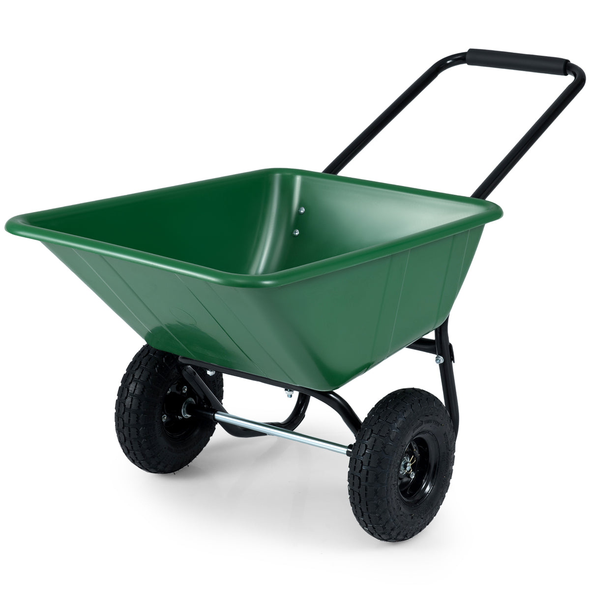 Dual-Wheel Wheelbarrow Garden Utility Cart with Pneumatic Tires-Green