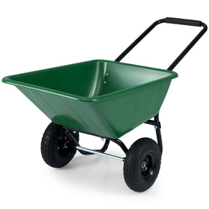 Dual-Wheel Wheelbarrow Garden Utility Cart with Pneumatic Tires-Green