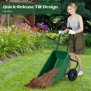 Dual-Wheel Wheelbarrow Garden Utility Cart with Pneumatic Tires-Green