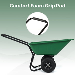 Dual-Wheel Wheelbarrow Garden Utility Cart with Pneumatic Tires-Green