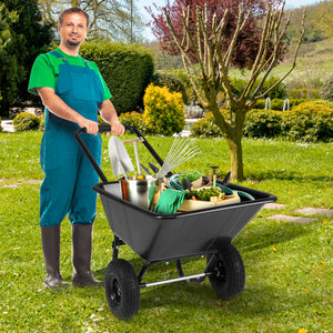 Dual-Wheel Wheelbarrow Garden Utility Cart with Pneumatic Tires-Black
