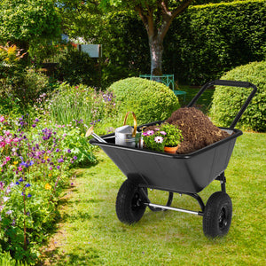 Dual-Wheel Wheelbarrow Garden Utility Cart with Pneumatic Tires-Black