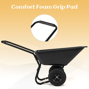 Dual-Wheel Wheelbarrow Garden Utility Cart with Pneumatic Tires-Black