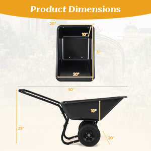 Dual-Wheel Wheelbarrow Garden Utility Cart with Pneumatic Tires-Black