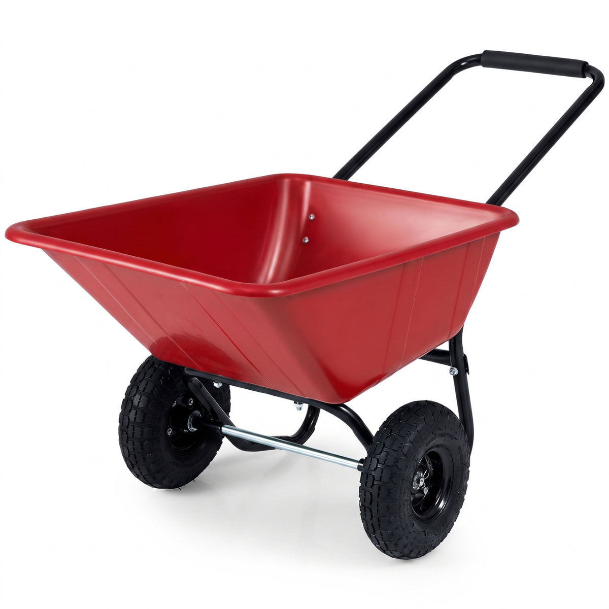 Dual-Wheel Wheelbarrow Garden Utility Cart with Pneumatic Tires-Red