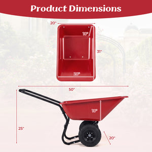 Dual-Wheel Wheelbarrow Garden Utility Cart with Pneumatic Tires-Red