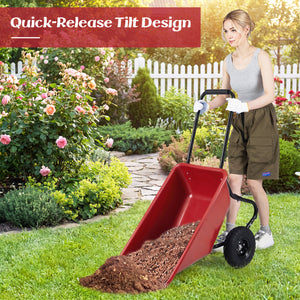 Dual-Wheel Wheelbarrow Garden Utility Cart with Pneumatic Tires-Red