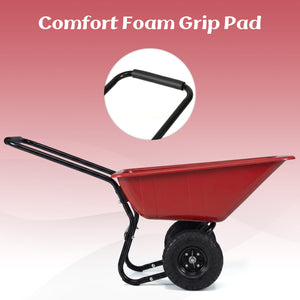 Dual-Wheel Wheelbarrow Garden Utility Cart with Pneumatic Tires-Red