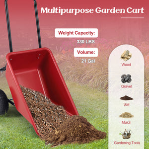 Dual-Wheel Wheelbarrow Garden Utility Cart with Pneumatic Tires-Red