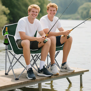 Duo Camping Chair Portable Oversized Loveseat with Armrests and Cup Holders-Green