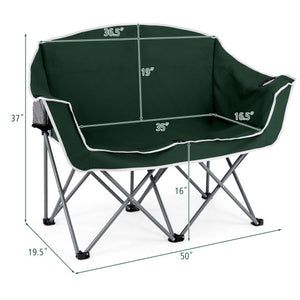 Duo Camping Chair Portable Oversized Loveseat with Armrests and Cup Holders-Green
