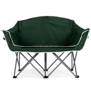 Duo Camping Chair Portable Oversized Loveseat with Armrests and Cup Holders-Green