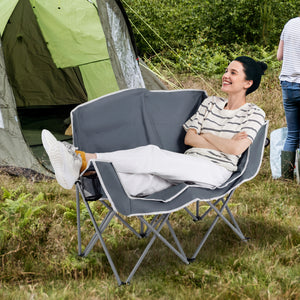 Duo Camping Chair Portable Oversized Loveseat with Armrests and Cup Holders-Gray