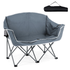 Duo Camping Chair Portable Oversized Loveseat with Armrests and Cup Holders-Gray