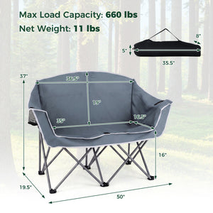 Duo Camping Chair Portable Oversized Loveseat with Armrests and Cup Holders-Gray