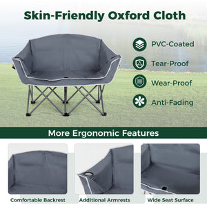 Duo Camping Chair Portable Oversized Loveseat with Armrests and Cup Holders-Gray