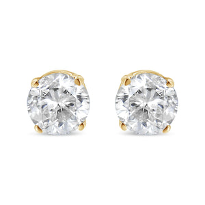 AGS Certified 14K Yellow Gold 1/2 cttw 4-Prong Set Brilliant Round-Cut Solitaire Diamond Push Back Stud Earrings (S-T Color, I1-I2 Clarity)