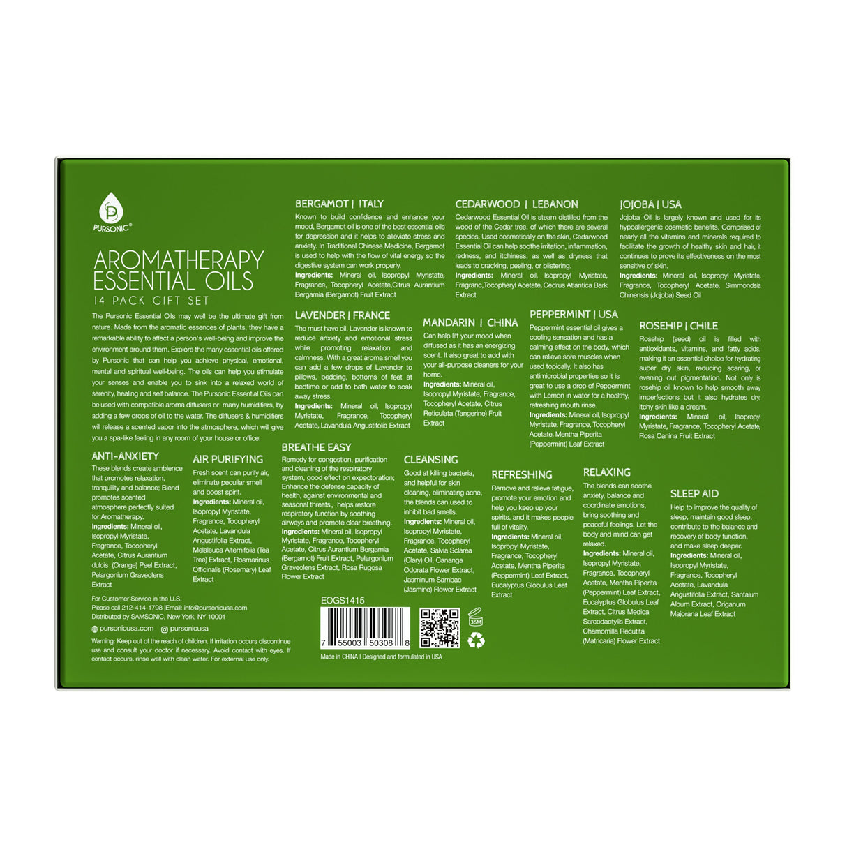 Aromatherapy Essential Oils 14-Pack Gift Set by Pursonic