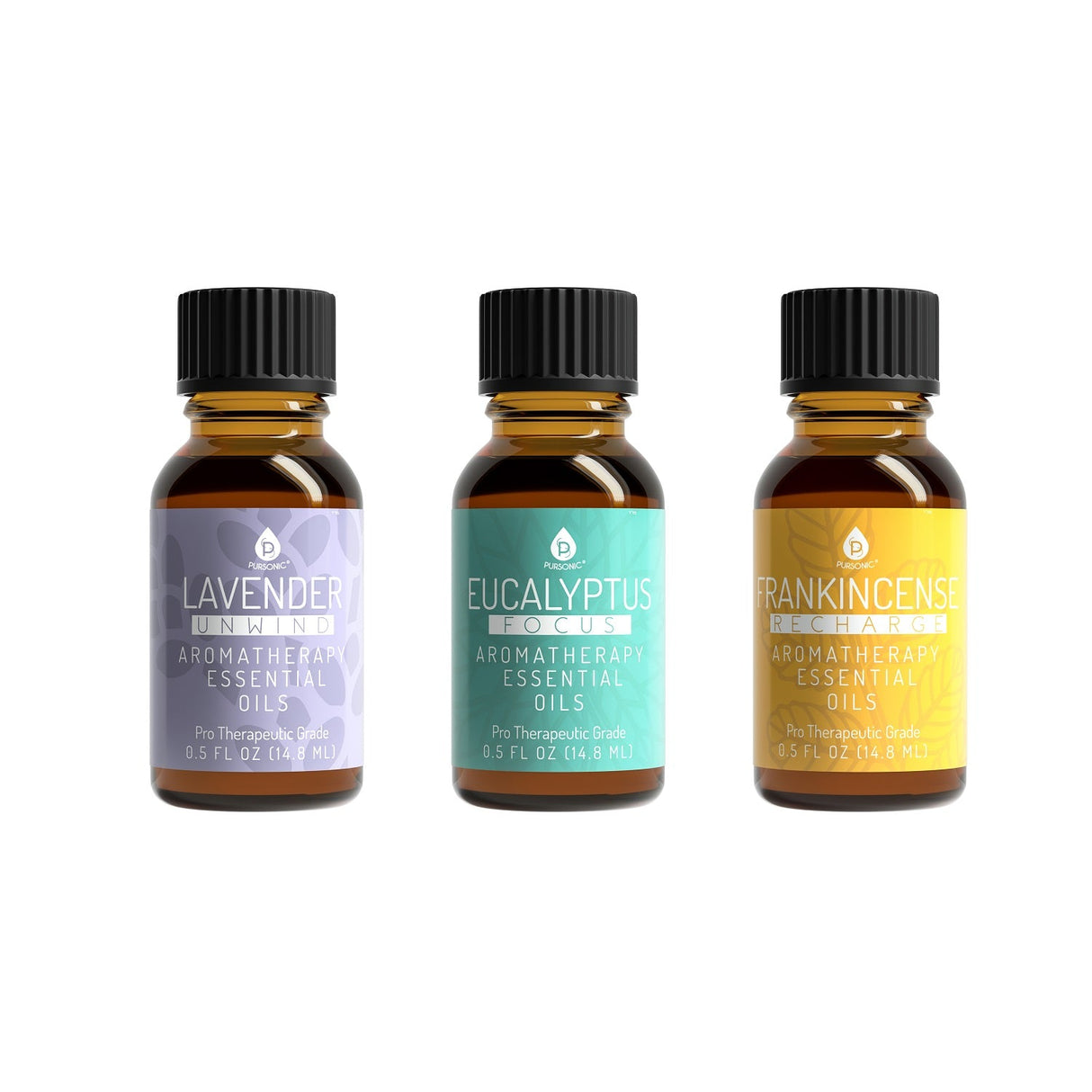 3 Pack Aromatherapy Essential oils (Lavender, Eucalyptus, Frankincense) by Pursonic