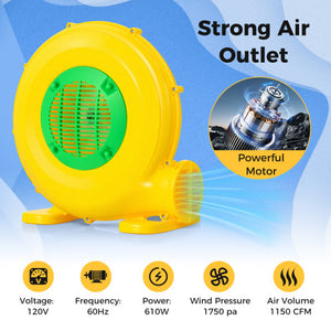 610W Bounce House Blower with Handle and Ground Stakes