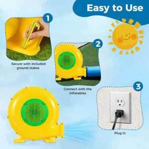 610W Bounce House Blower with Handle and Ground Stakes