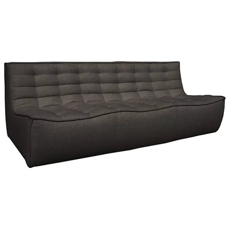 Experience the comfort and sleek, minimalist design of the N701 3 Seater Sofa by Ethnicraft. This dark gray, modern sofa features a low-profile, armless design with tufted cushions and a slightly curved back and seat for optimal lounging.