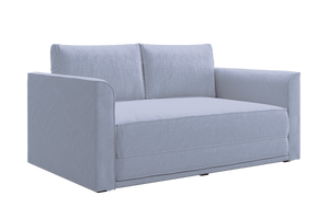 The Eclipse Sofa in Hemp is a light gray, modern two-seater with clean lines, square armrests, and matching back cushions.