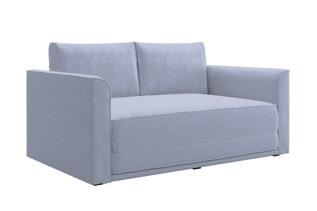 The Eclipse Sofa in Hemp is a light gray, modern two-seater with clean lines, square armrests, and matching back cushions.