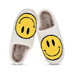 Smile Face Slippers for Women Happy face slippers Retro Soft Plush Warm Slip-on Slippers, Cozy Indoor Outdoor Slippers 4.5-5.5 Women/3.5-4.5 Men Yellow
