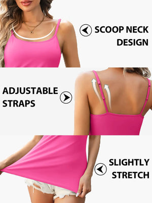 V FOR CITY Cotton Shelf Bra Camisoles Top for Women Adjustable Spaghetti Strap Tank Tops Basic Layer Camis 2 Pack Medium Black/Hot Pink